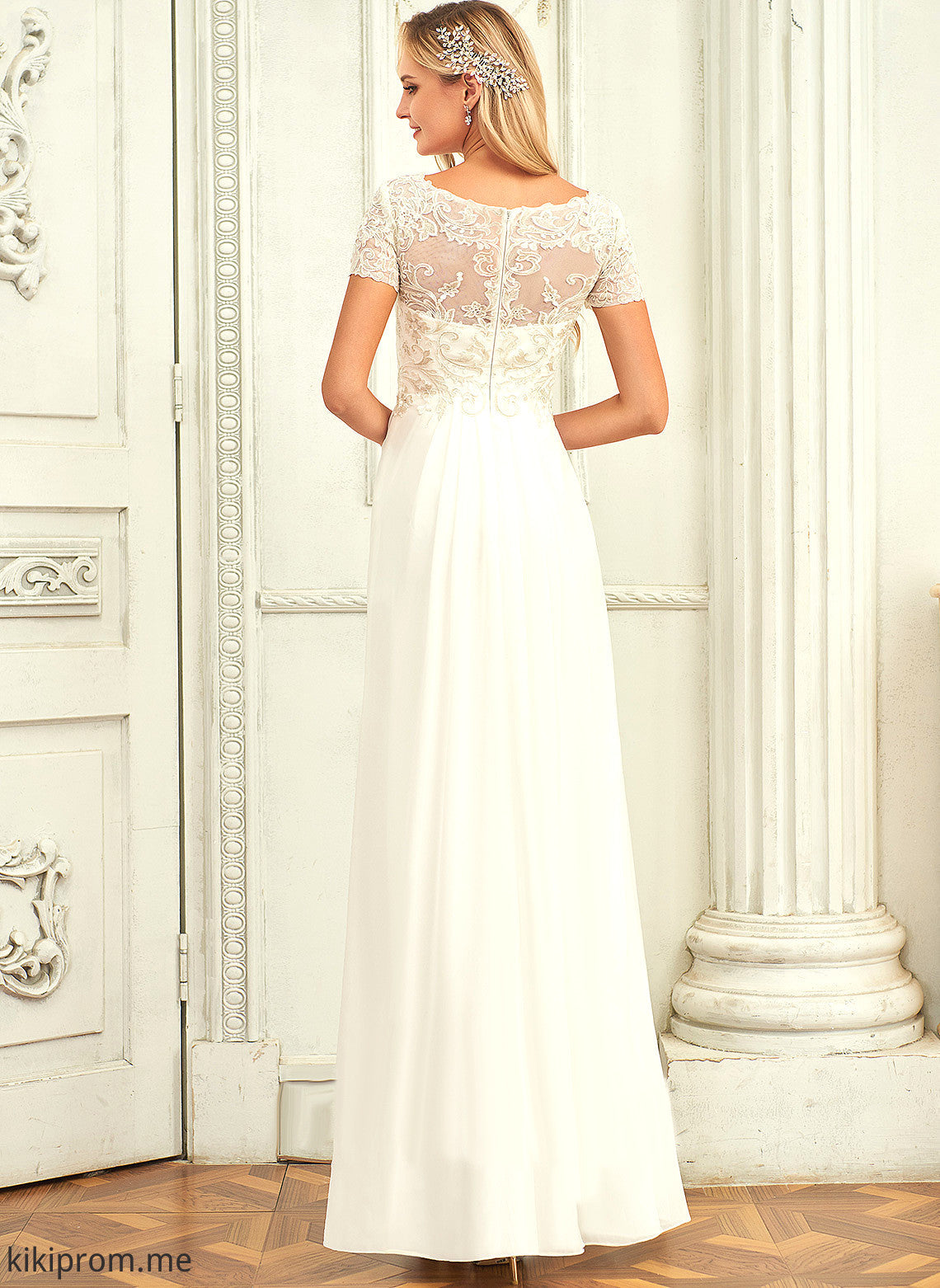 Dress Wedding V-neck With Floor-Length Wedding Dresses Chiffon Lace Ariana A-Line