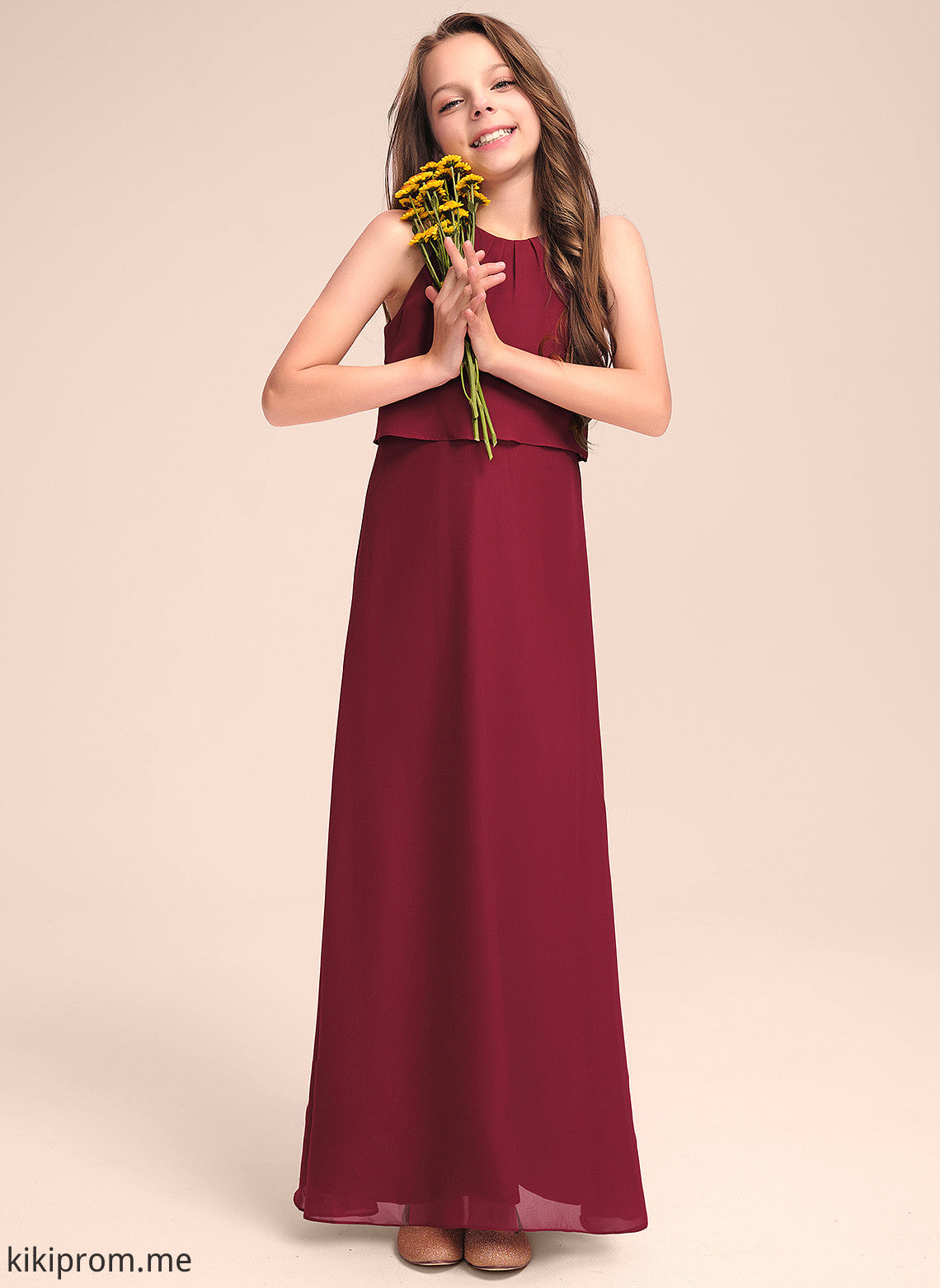 With Floor-Length Yesenia Neck Ruffles Scoop Chiffon A-Line Junior Bridesmaid Dresses