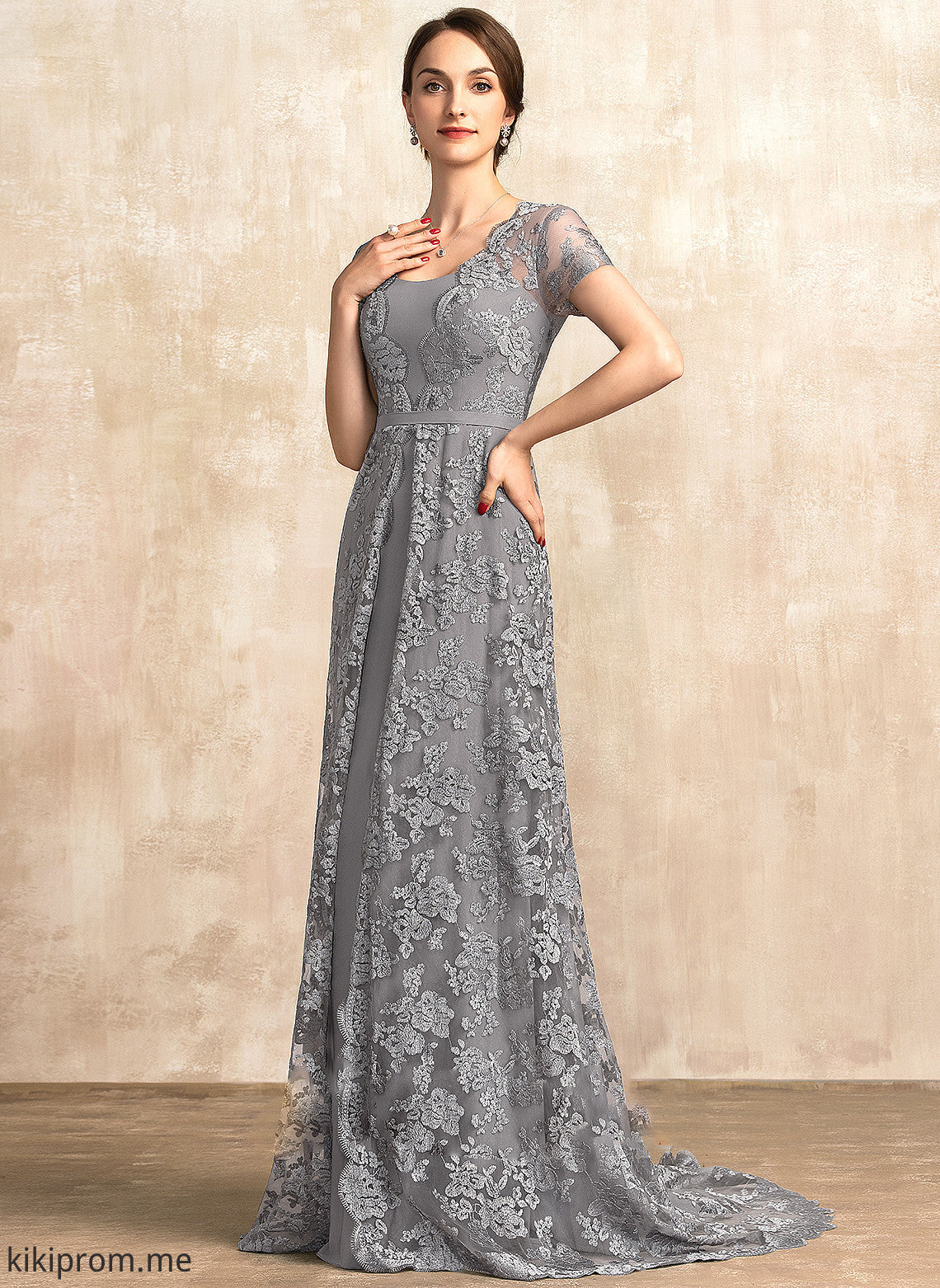 Sweep A-Line Dress Lace the Mother of the Bride Dresses Chiffon Train Mother Luz Square Neckline Bride of