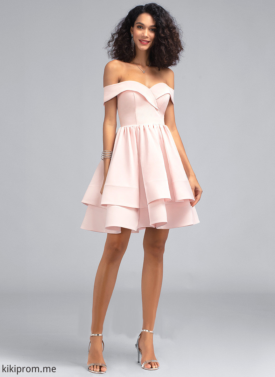 A-Line Stretch With Zoe Prom Dresses Short/Mini Cascading Off-the-Shoulder Ruffles Crepe