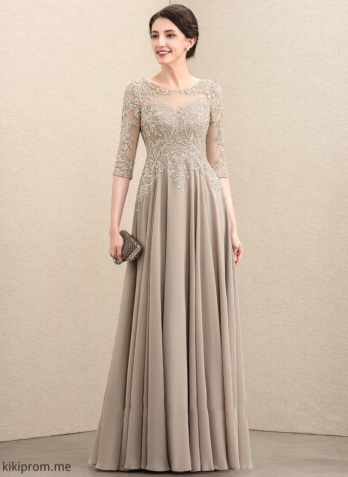 Sequins Neck Dress Scoop Bride A-Line Mother of the Bride Dresses Mother Bailee Lace of Chiffon Floor-Length the With