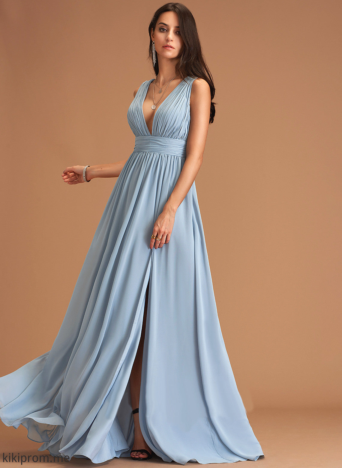 Length Neckline Silhouette Embellishment SplitFront V-neck Floor-Length A-Line Fabric Kayden Natural Waist Floor Length Bridesmaid Dresses