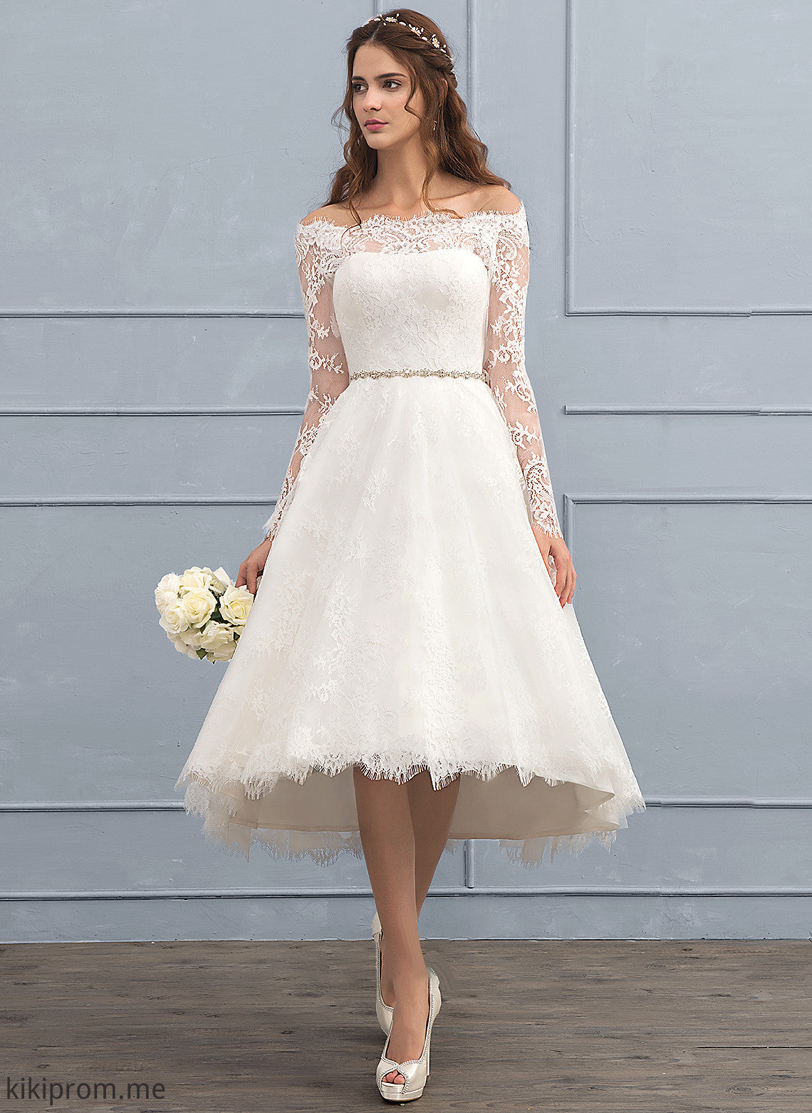 With Beading Dress Kirsten A-Line Asymmetrical Lace Wedding Wedding Dresses