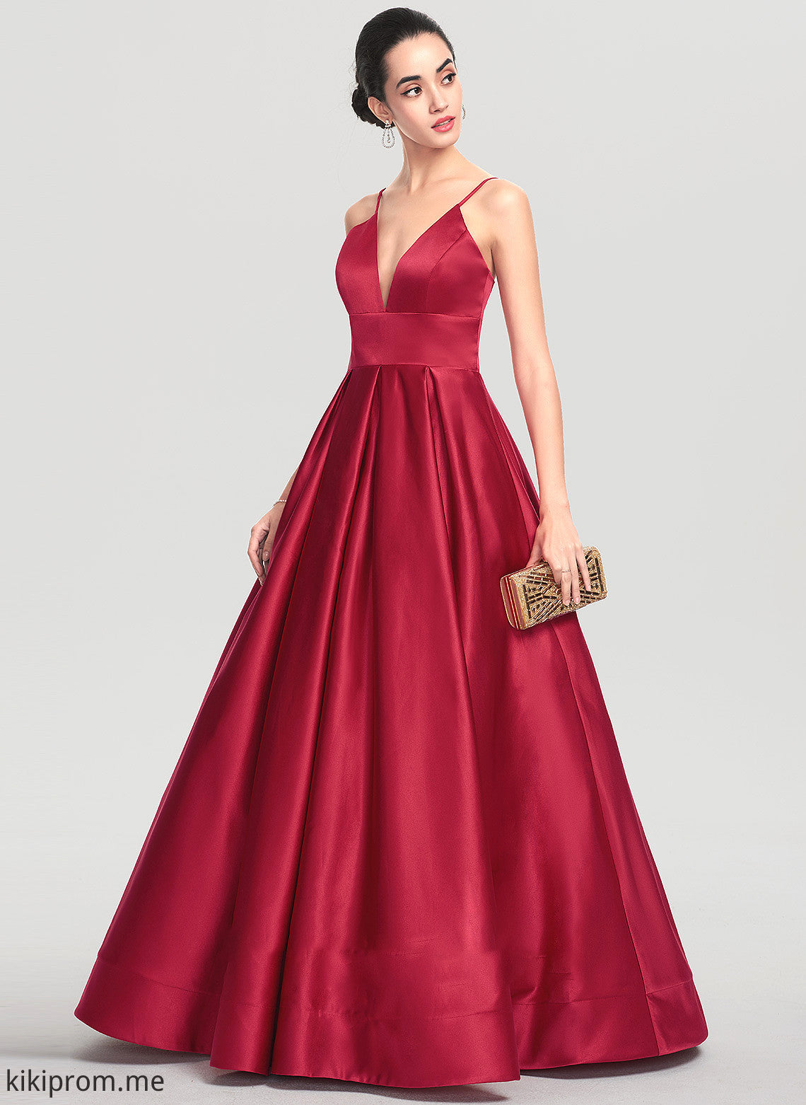 Ball-Gown/Princess Prom Dresses Floor-Length Satin V-neck Thirza