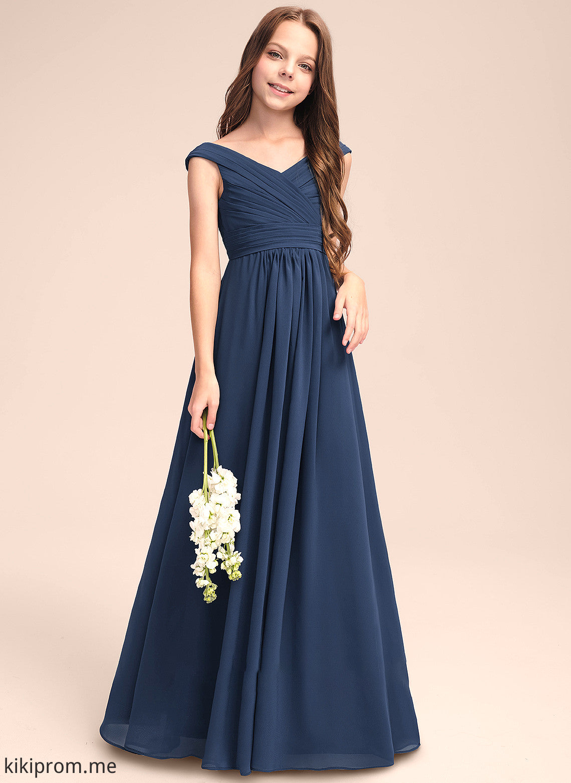 With Off-the-Shoulder Ruffles Floor-Length Jemima Chiffon A-Line Junior Bridesmaid Dresses