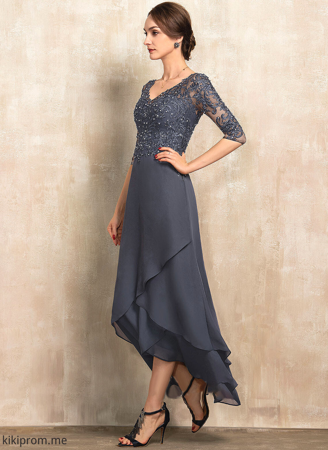 Lace Mother of Dress Bride Mother of the Bride Dresses Kim A-Line the Sequins V-neck Chiffon With Beading Asymmetrical