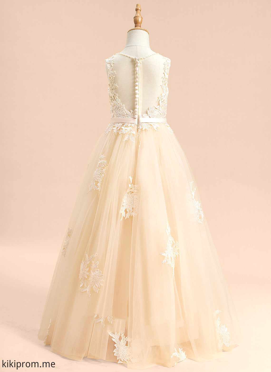 Floor-length Ball-Gown/Princess Girl Dress With Tulle/Lace Lacey Scoop Beading/Sequins/Bow(s) - Flower Sleeveless Neck Flower Girl Dresses