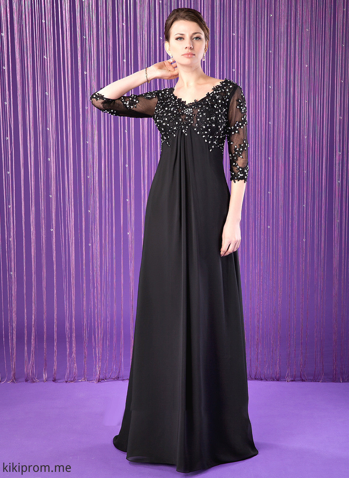 Bride Mother Train Mother of the Bride Dresses Chiffon Sweep With Empire Beading Lace the Leyla Dress of V-neck