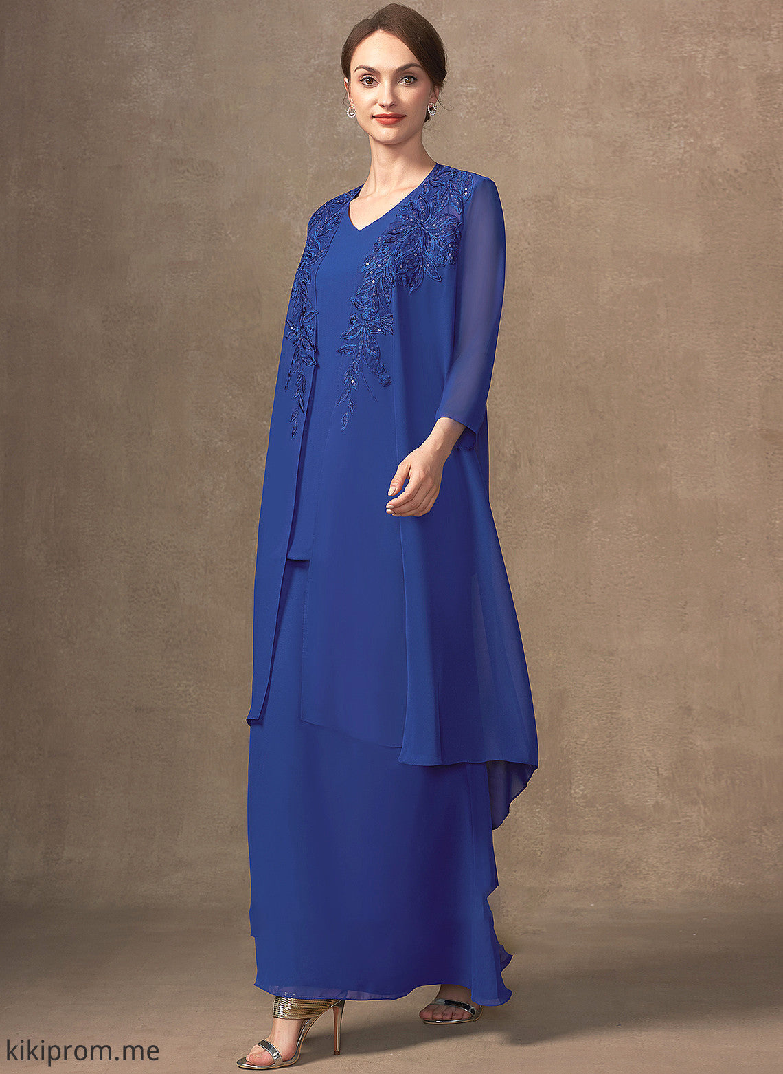 A-Line of Bride Chiffon Dress Ankle-Length Nita Mother V-neck the Mother of the Bride Dresses