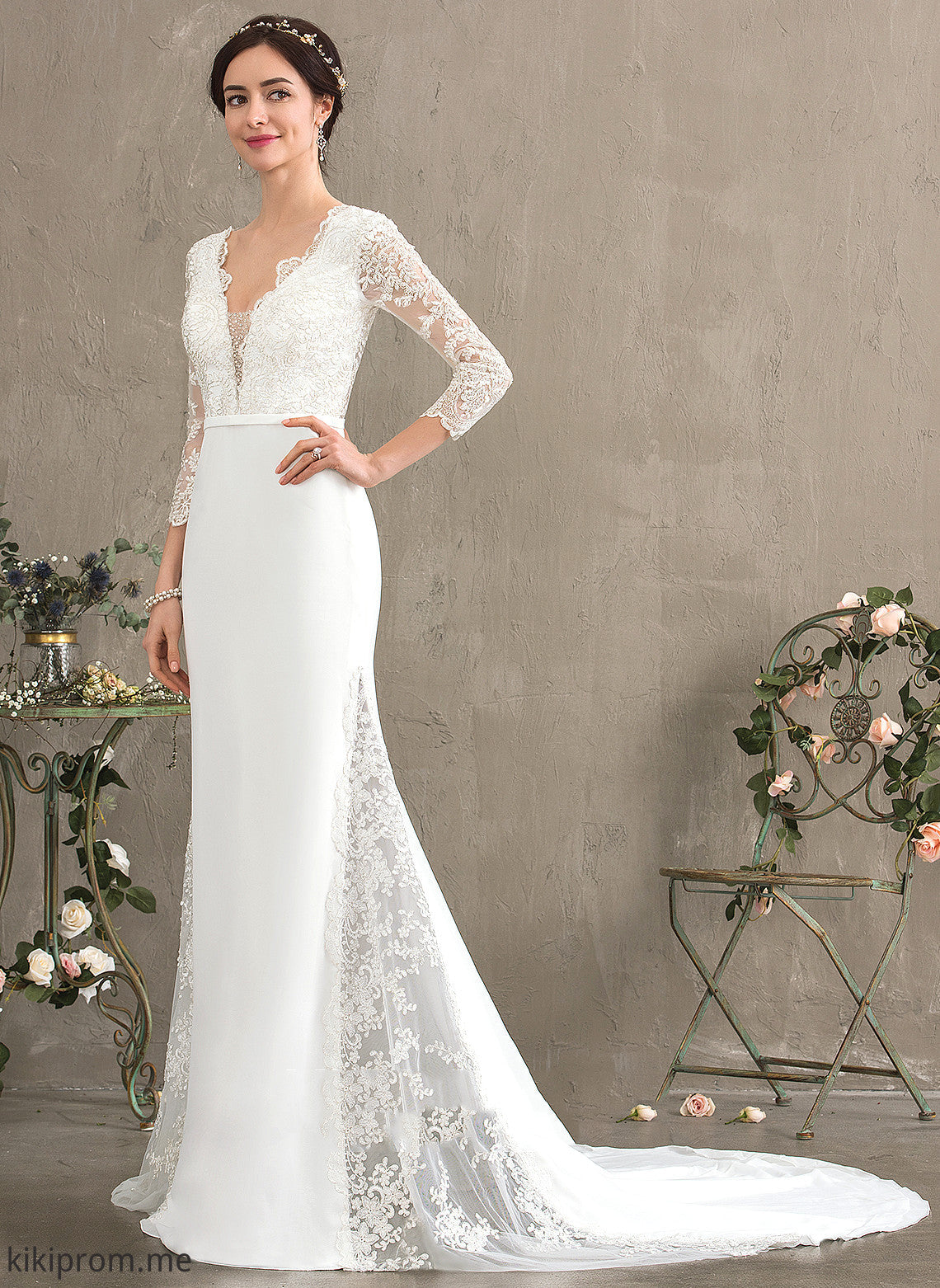 Trumpet/Mermaid V-neck Beading Lace With Perla Wedding Wedding Dresses Chapel Train Dress Chiffon Sequins