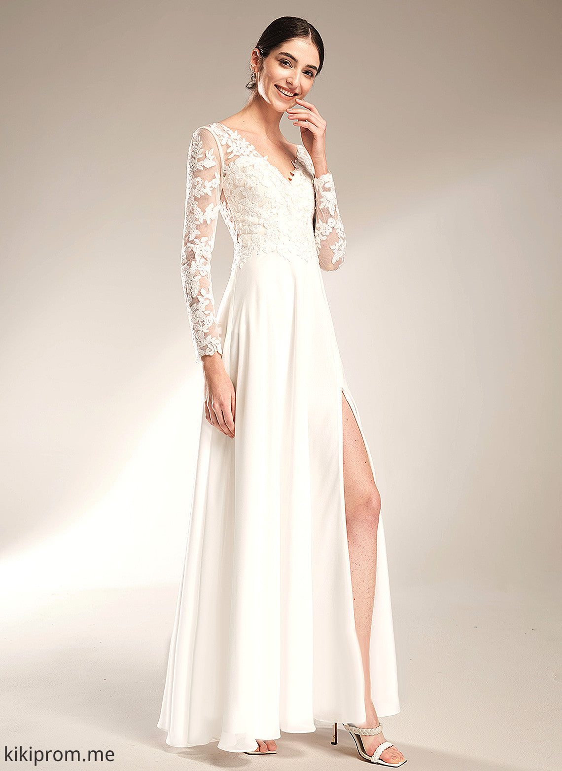 Floor-Length A-Line Lace Chiffon V-neck Jaden Dress Wedding Wedding Dresses