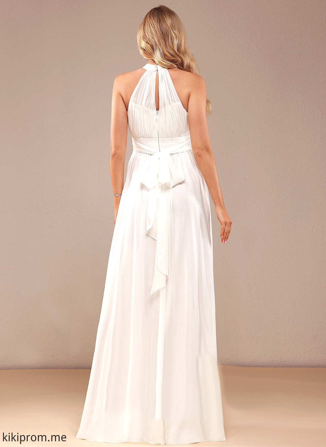 Wedding Dress Leila A-Line High Wedding Dresses Chiffon Floor-Length Ruffle With Neck