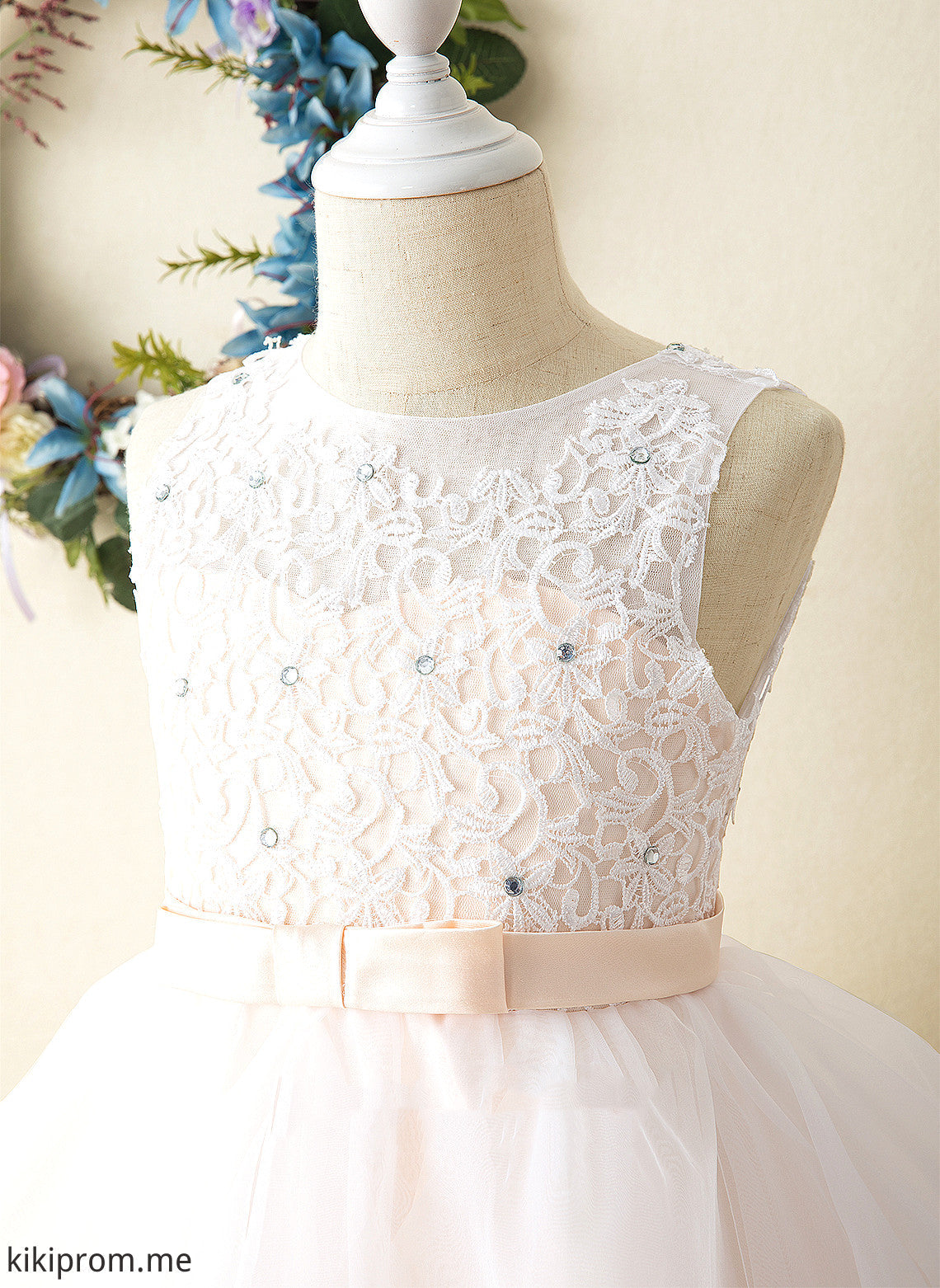 Dress - Rhoda Flower Neck Flower Girl Dresses Tulle/Lace Tea-length Girl Sleeveless Scoop Ball-Gown/Princess