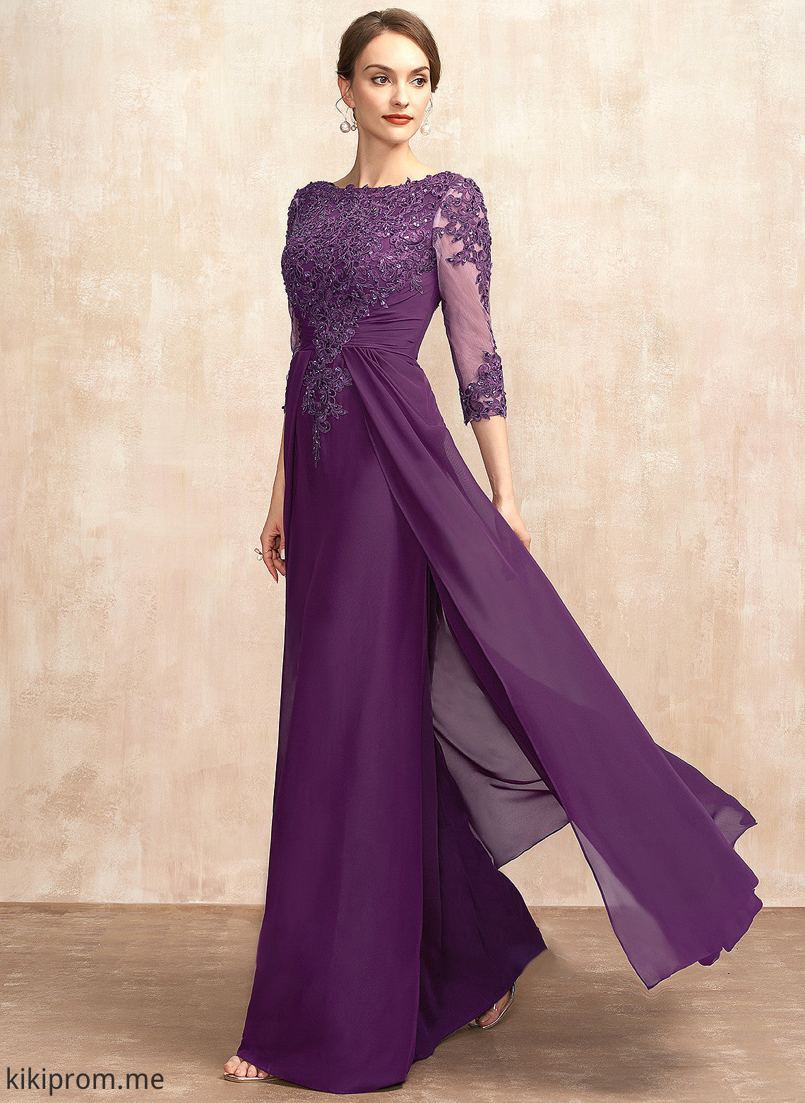 Mother Mother of the Bride Dresses Neck Chiffon Floor-Length the Dress Sequins Beading Lace Aimee Scoop Bride With of A-Line