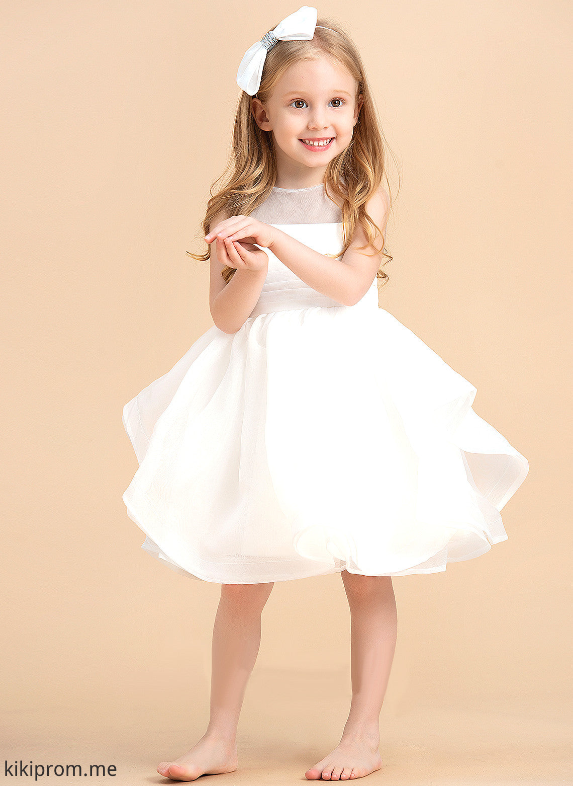 Neck Girl Scoop Flower Girl Dresses - Knee-length V Organza Sleeveless With Flower Dress Back Jode Ball-Gown/Princess