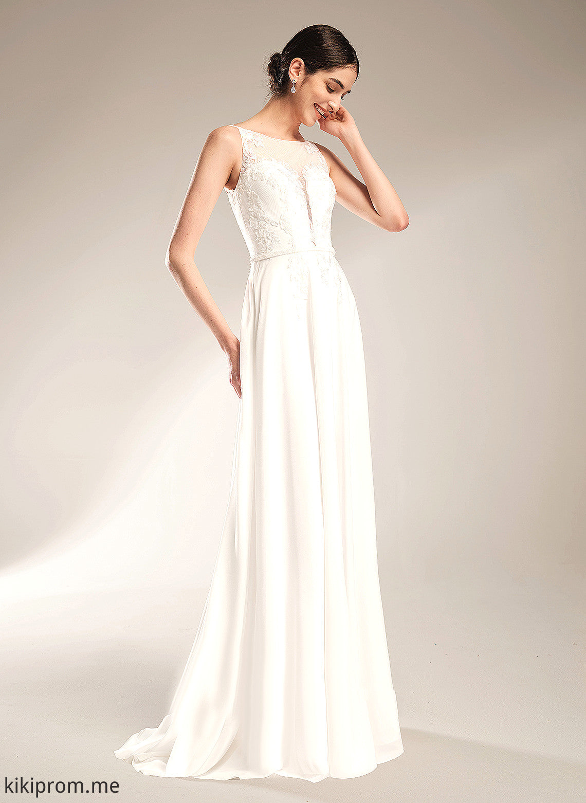 Wedding Dresses Sweep Sequins Illusion Lorelai A-Line Lace Dress Wedding Train With Chiffon