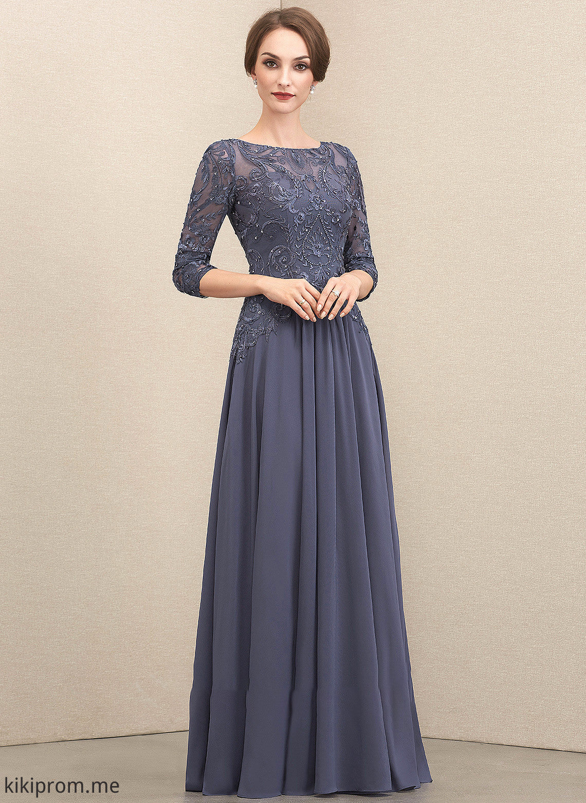 Mother of the Bride Dresses of Floor-Length Neck With Chiffon Dress A-Line Lace Beading Nathaly Sequins Mother the Scoop Bride