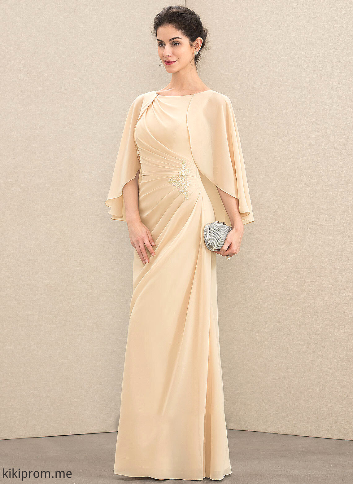 Neck Chiffon Mother of the Bride Dresses Ruffle Floor-Length Beading A-Line Bride Dress Mother of Sequins Scoop With the Maisie