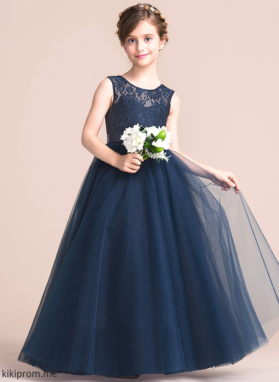 Karina Sleeveless Neck Satin/Tulle/Lace A-Line Dress Floor-length Girl Scoop Flower Flower Girl Dresses