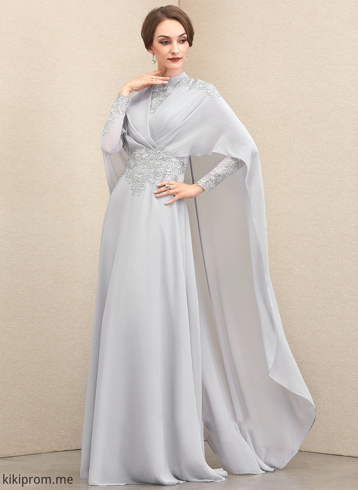 Mother A-Line of Floor-Length the Chiffon Neck High Bride Dress Lace Ruffle Mother of the Bride Dresses Ashlee With