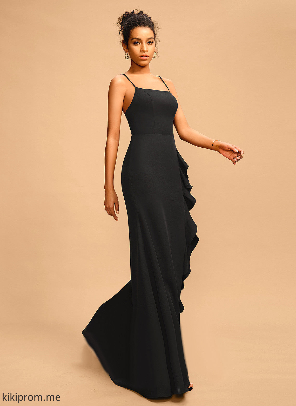 With Prom Dresses Crepe Square Floor-Length Sheath/Column Stretch Ruffle Elyse