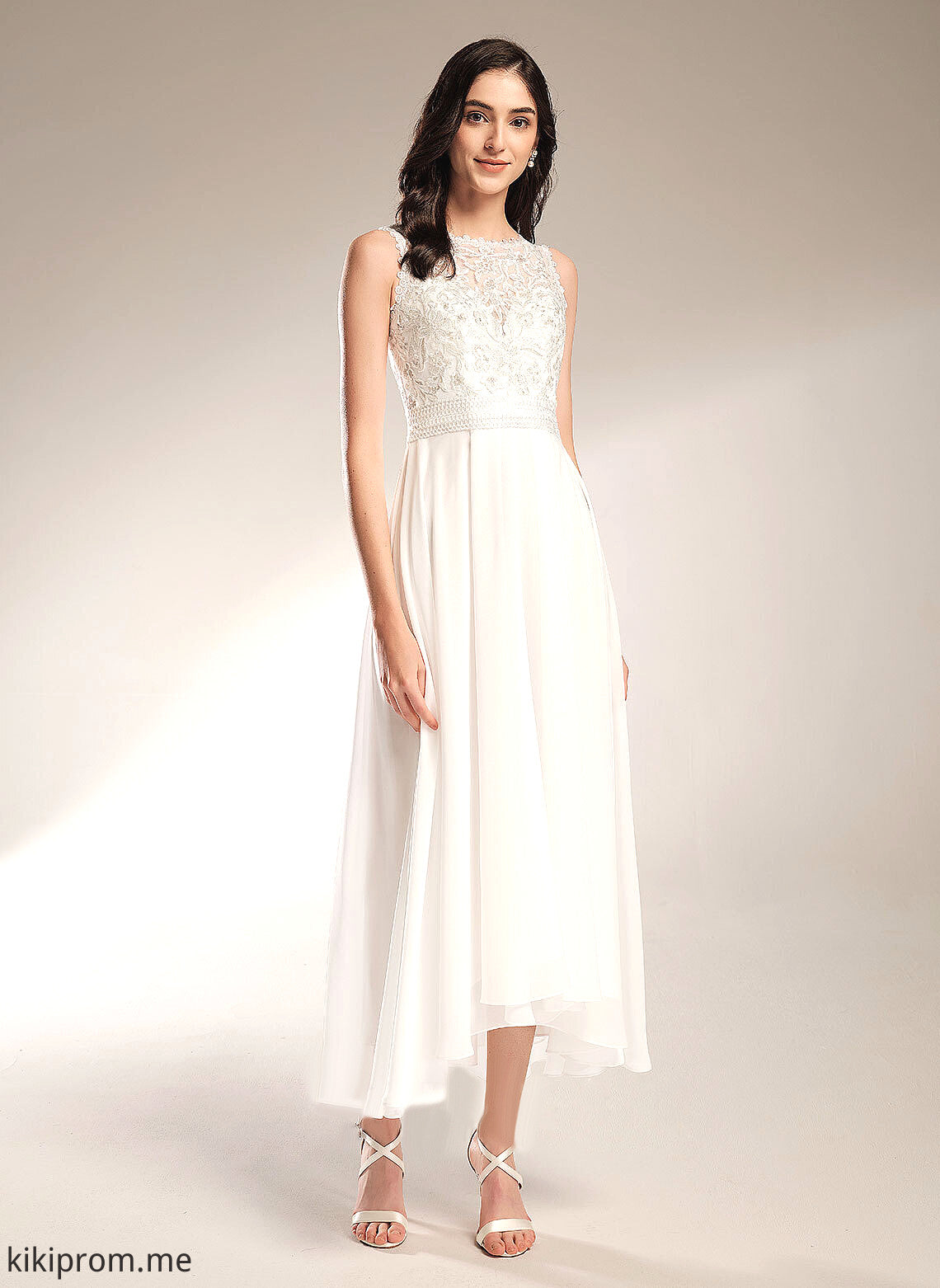 Asymmetrical Wedding Wedding Dresses Scoop Courtney A-Line Chiffon Lace Dress