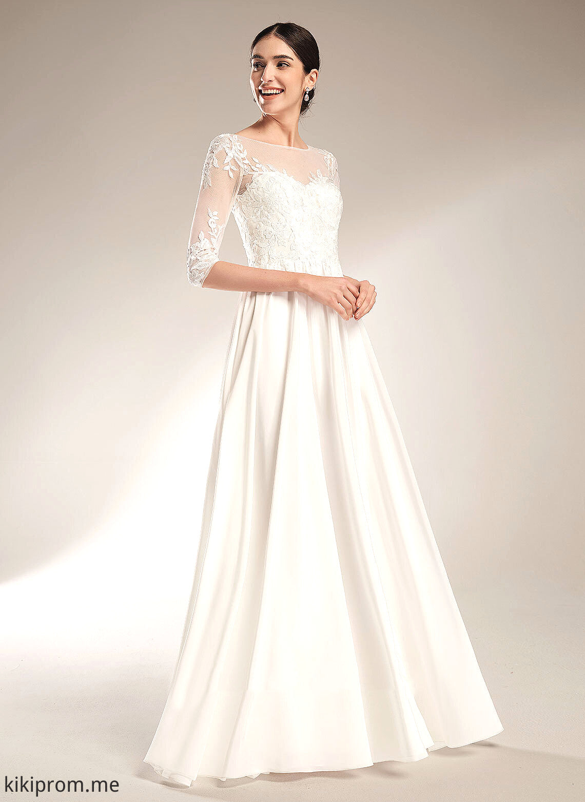 Chiffon With Madyson Sequins Wedding Dresses Sweep Illusion Train A-Line Dress Wedding