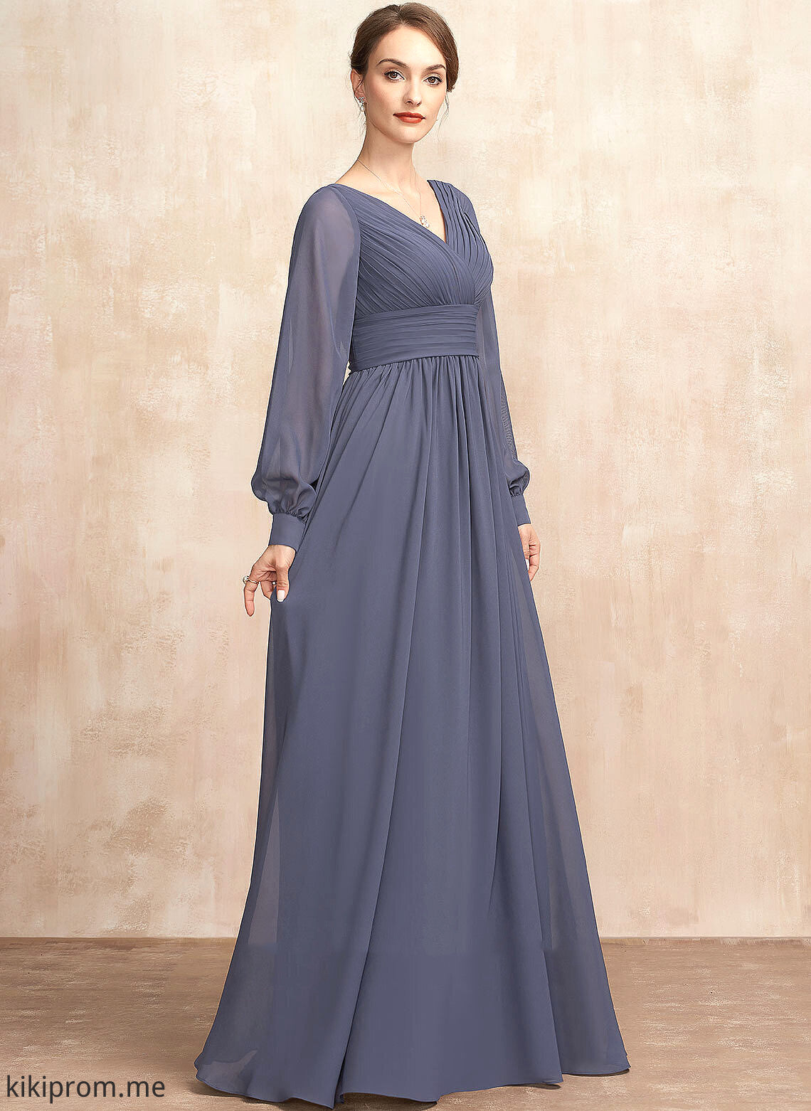 the Dress Chiffon Floor-Length Patience V-neck Bride of With Ruffle A-Line Mother of the Bride Dresses Mother