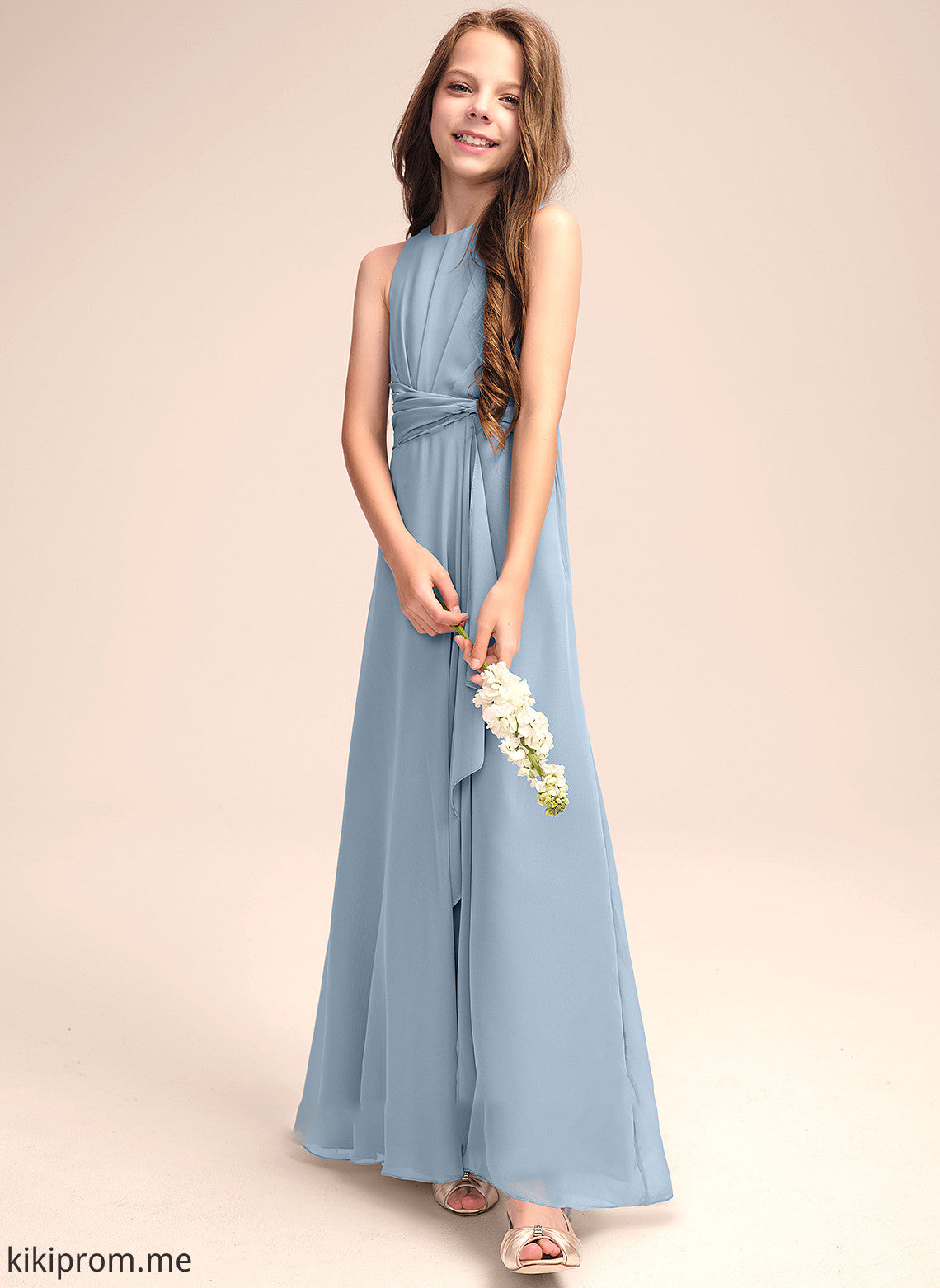 With Neck Chiffon Tatiana Scoop Junior Bridesmaid Dresses Cascading A-Line Floor-Length Ruffles