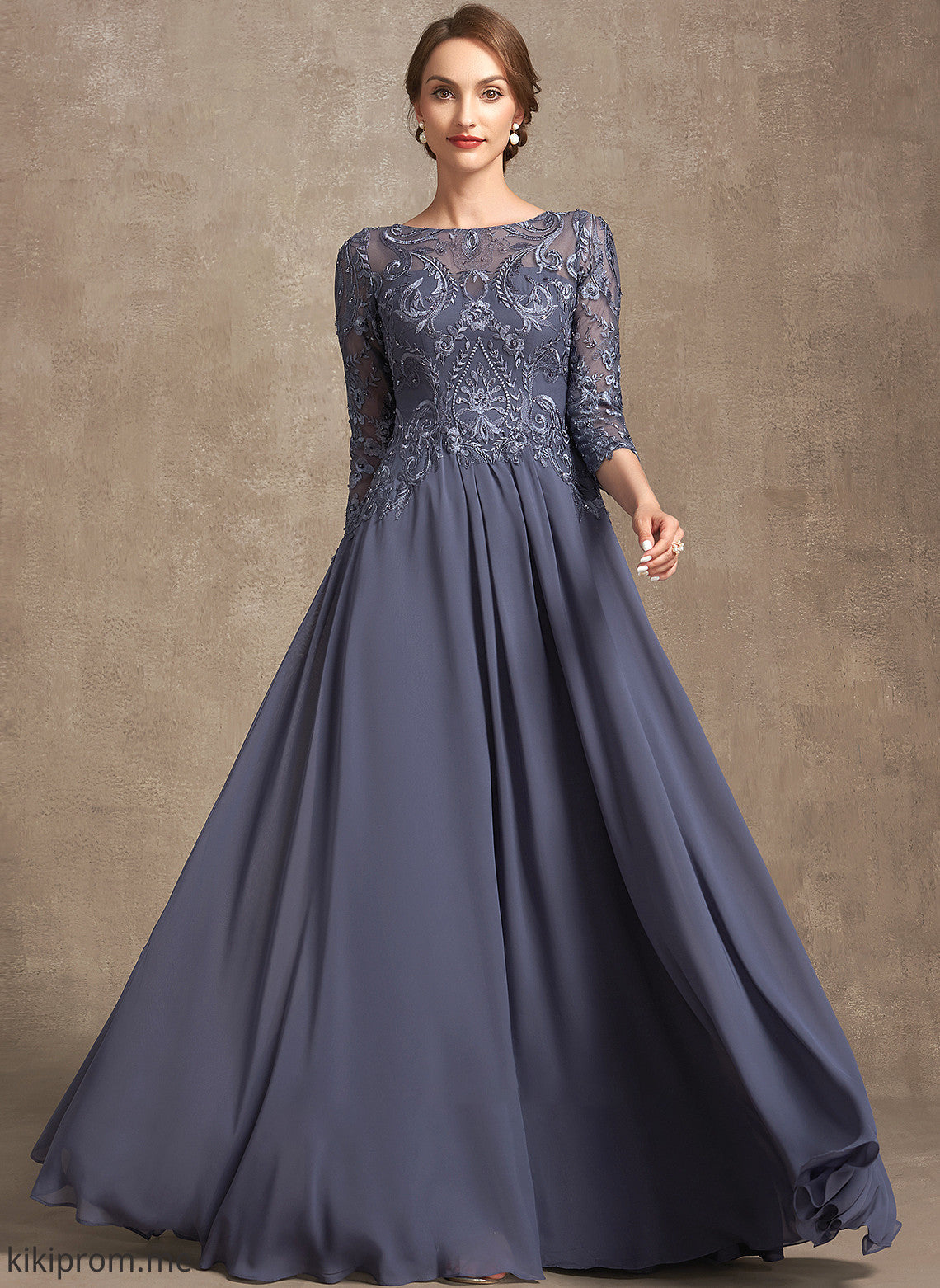 Neck Dress A-Line of Mother the Chiffon Kenna Lace Mother of the Bride Dresses Bride Scoop Floor-Length