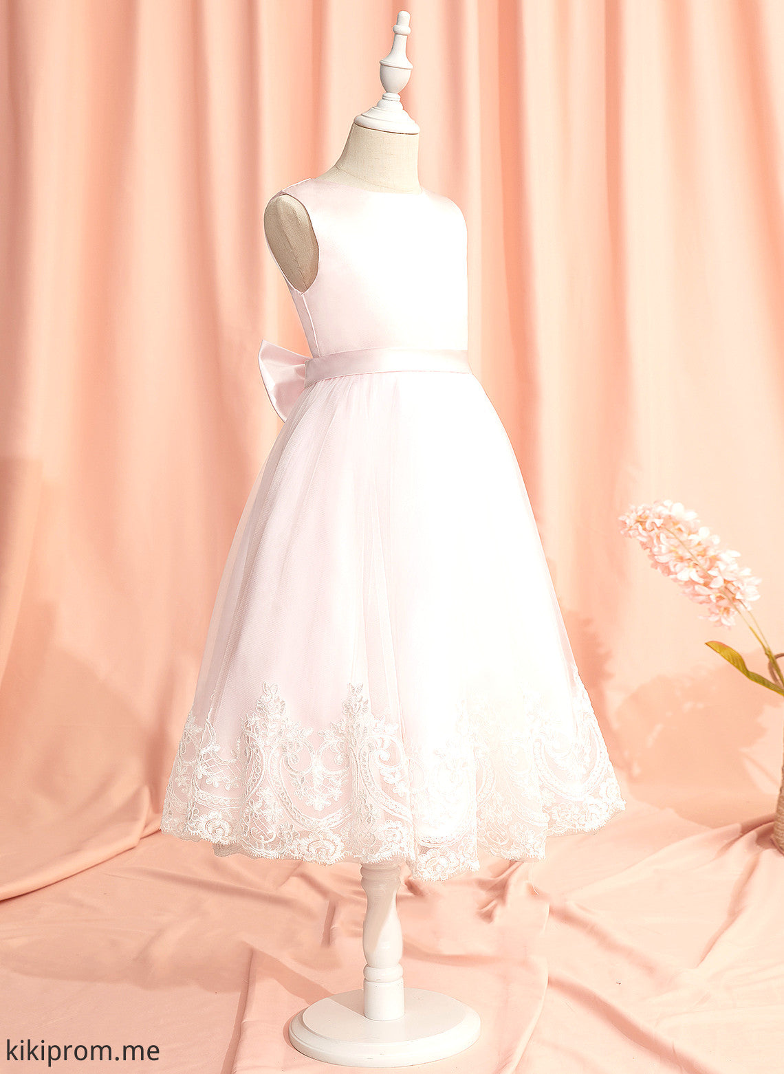 With Lace/Bow(s) Scoop Neck Flower Girl Sleeveless - Satin/Tulle Dress Ball-Gown/Princess Tea-length Flower Girl Dresses Alula