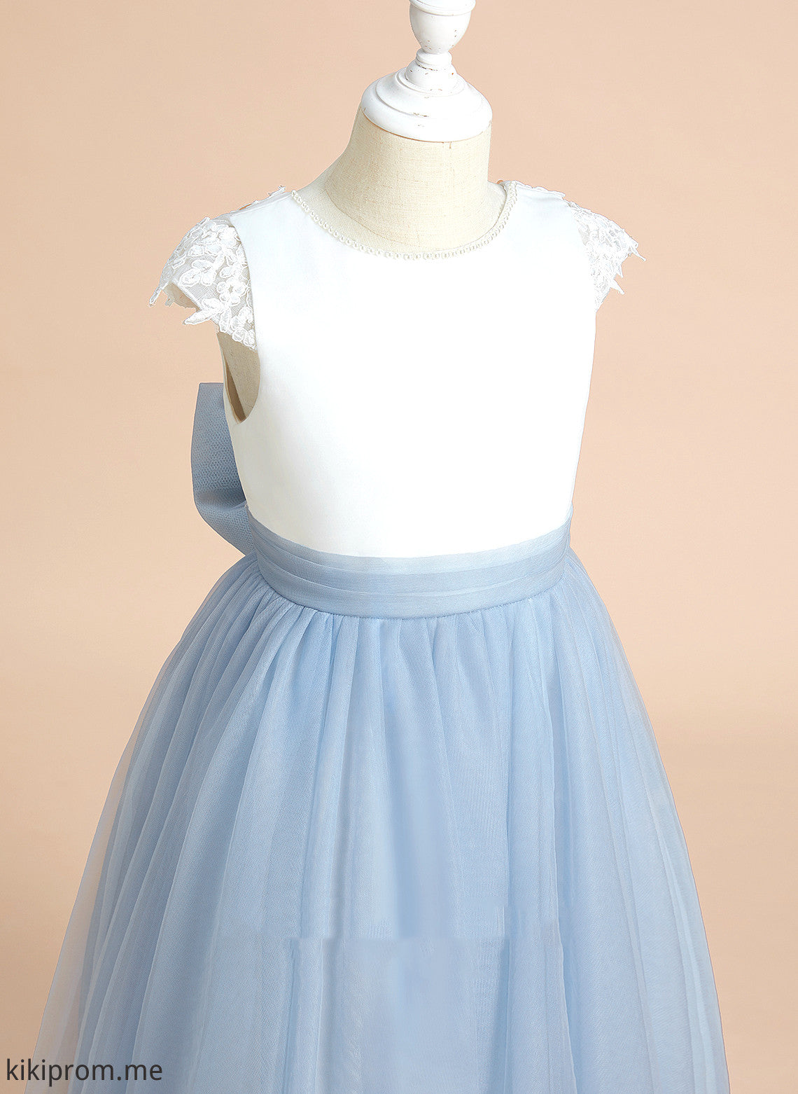 Scoop Girl Libby Flower Sleeveless Neck Dress - A-Line Satin/Tulle Flower Girl Dresses Lace/Bow(s) With Tea-length