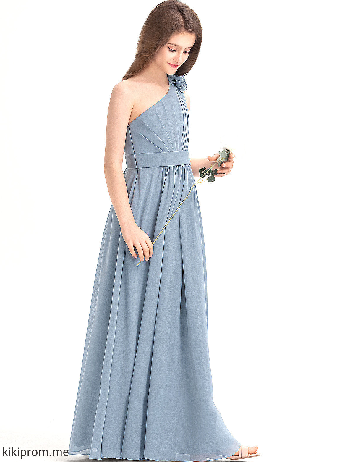 With Junior Bridesmaid Dresses Chiffon Helga Floor-Length One-Shoulder Ruffle Flower(s) A-Line