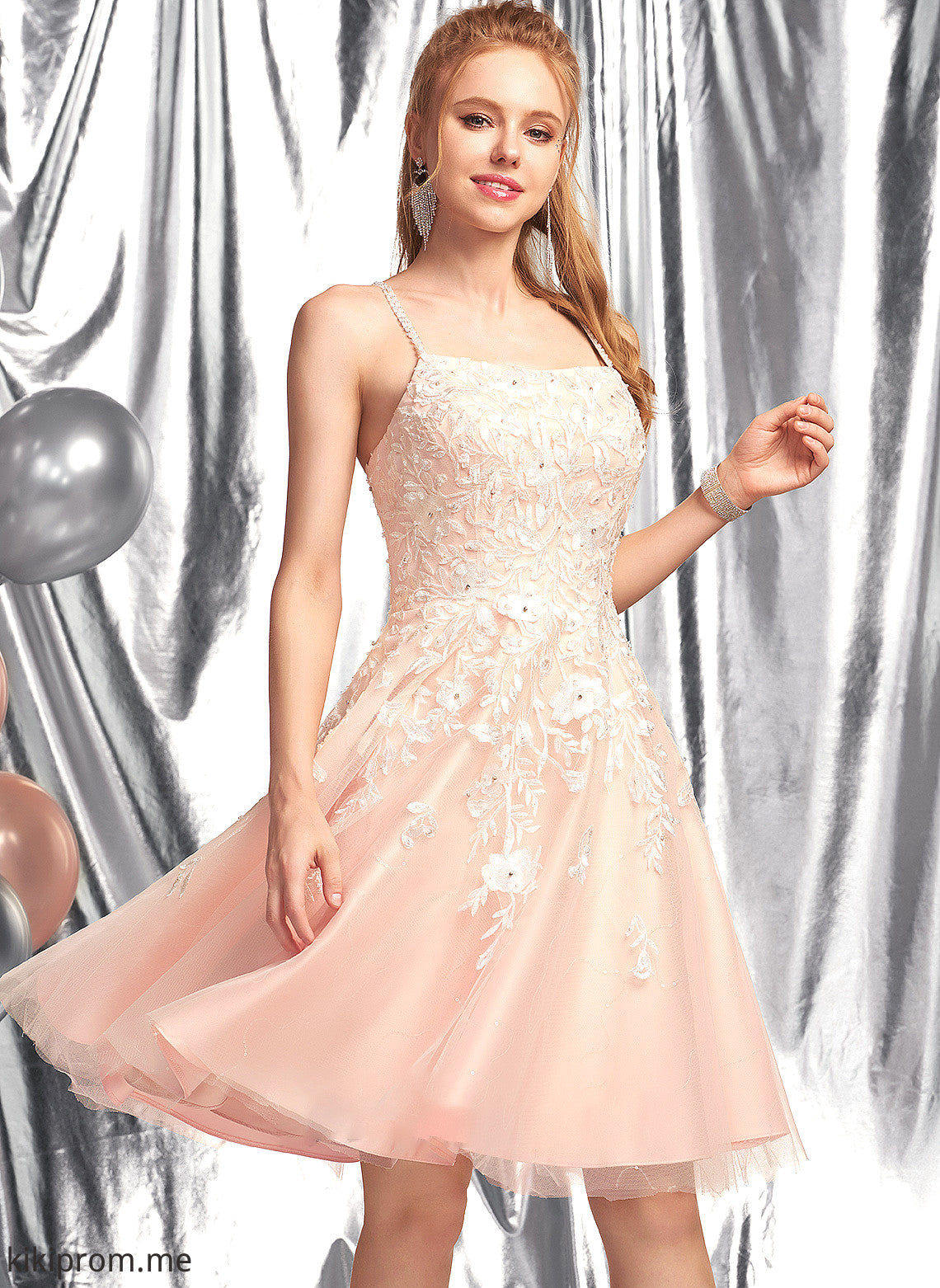 With Square Knee-Length Sequins Kelsie Prom Dresses A-Line Neckline Tulle Beading