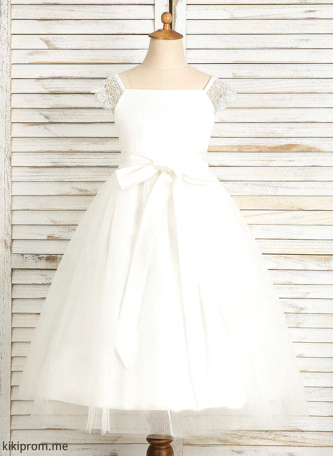 Tea-length Neckline Sleeveless Dress Flower Girl Mariah Flower Girl Dresses Square Lace/Sash - A-Line With Satin/Tulle