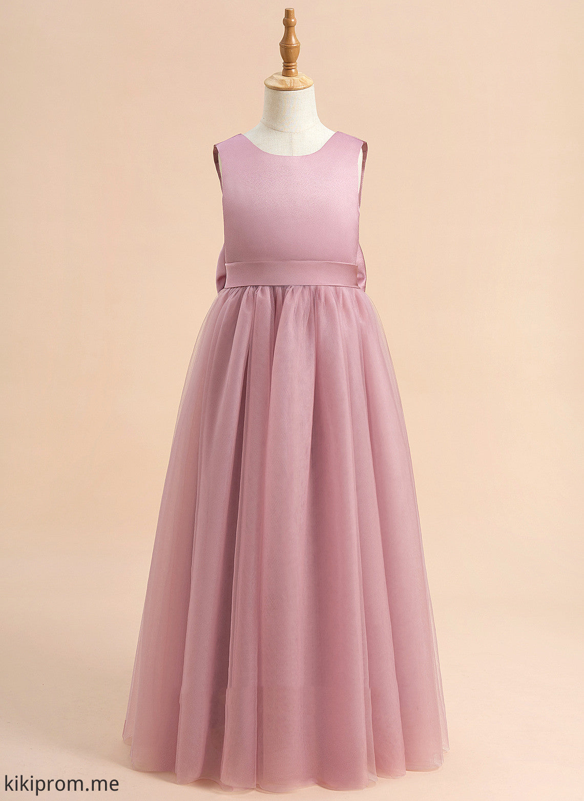 Flower Satin/Tulle With Dress Flower Girl Dresses - A-Line Floor-length Neck Bow(s) Sleeveless Leila Girl Scoop