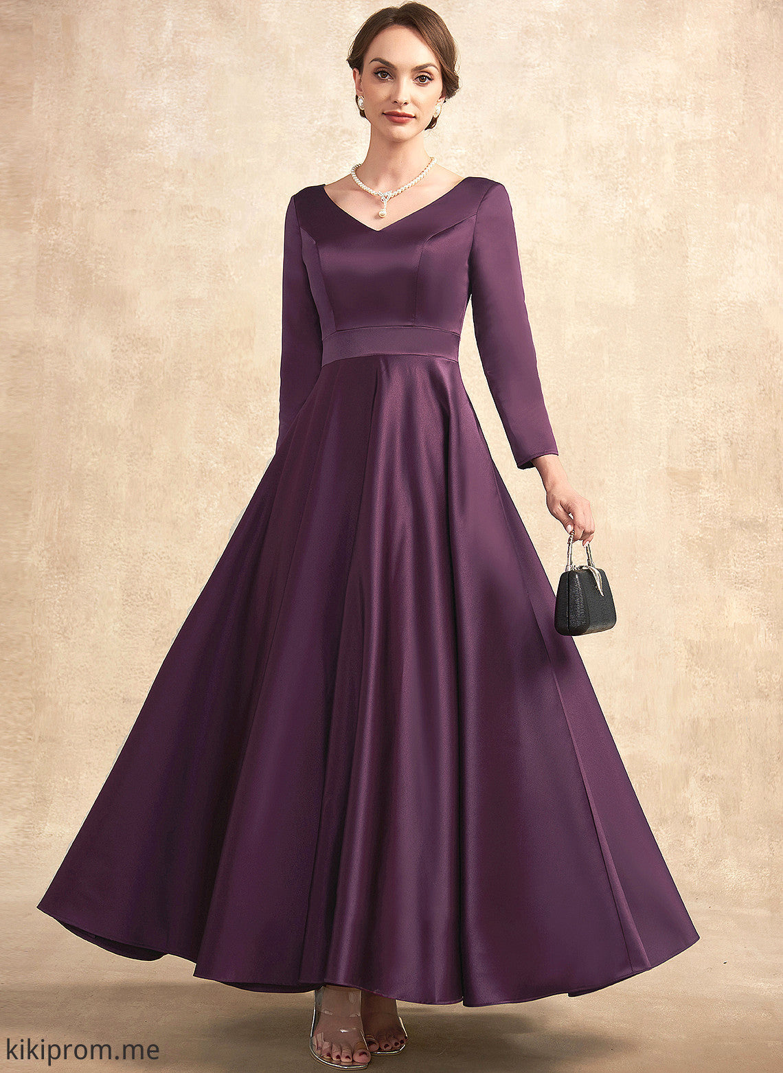 of Mother With Bride the V-neck A-Line Dress Carina Ankle-Length Mother of the Bride Dresses Pockets Satin