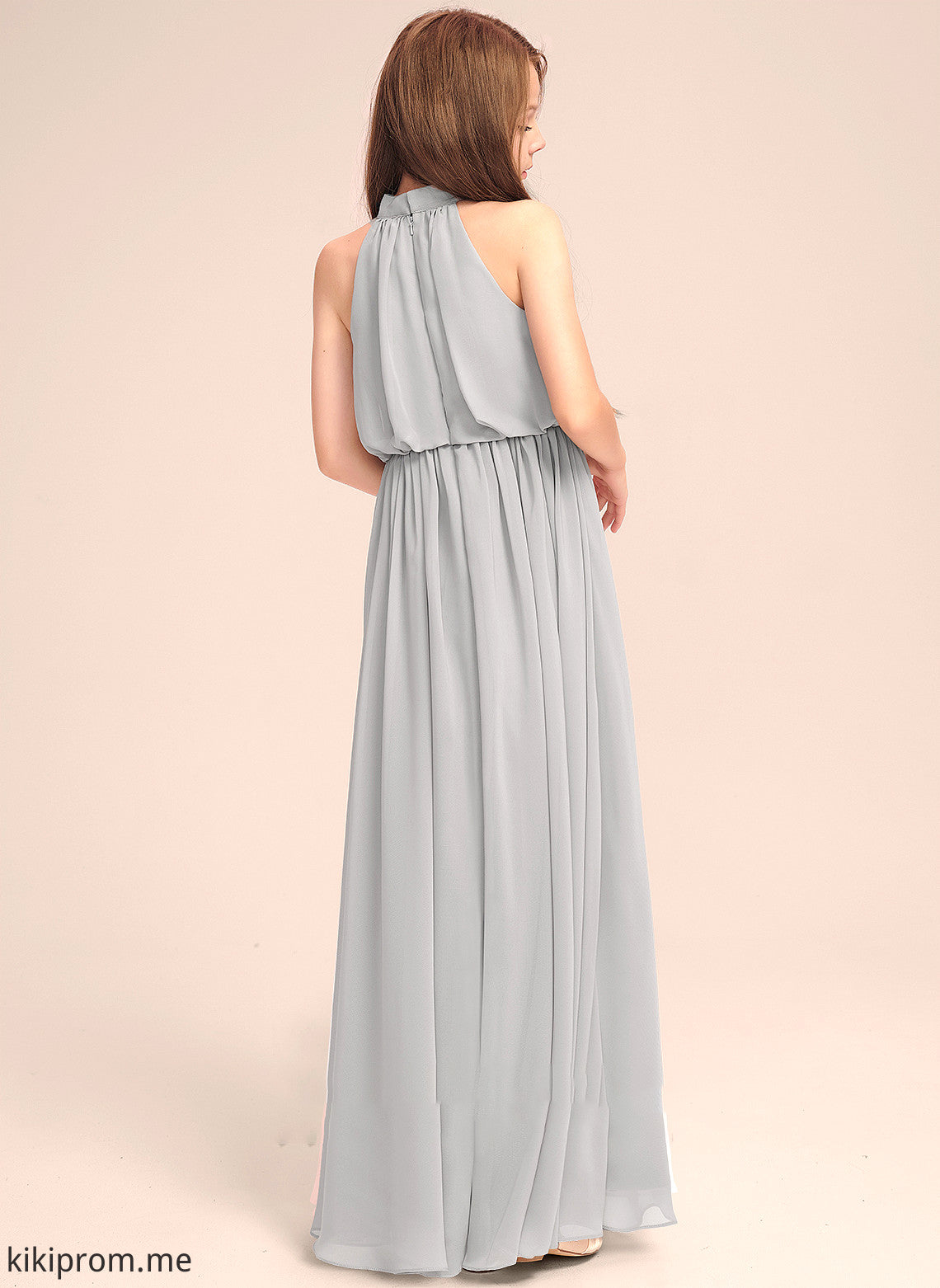 With Floor-Length Ruffle Camille A-Line High Chiffon Neck Junior Bridesmaid Dresses