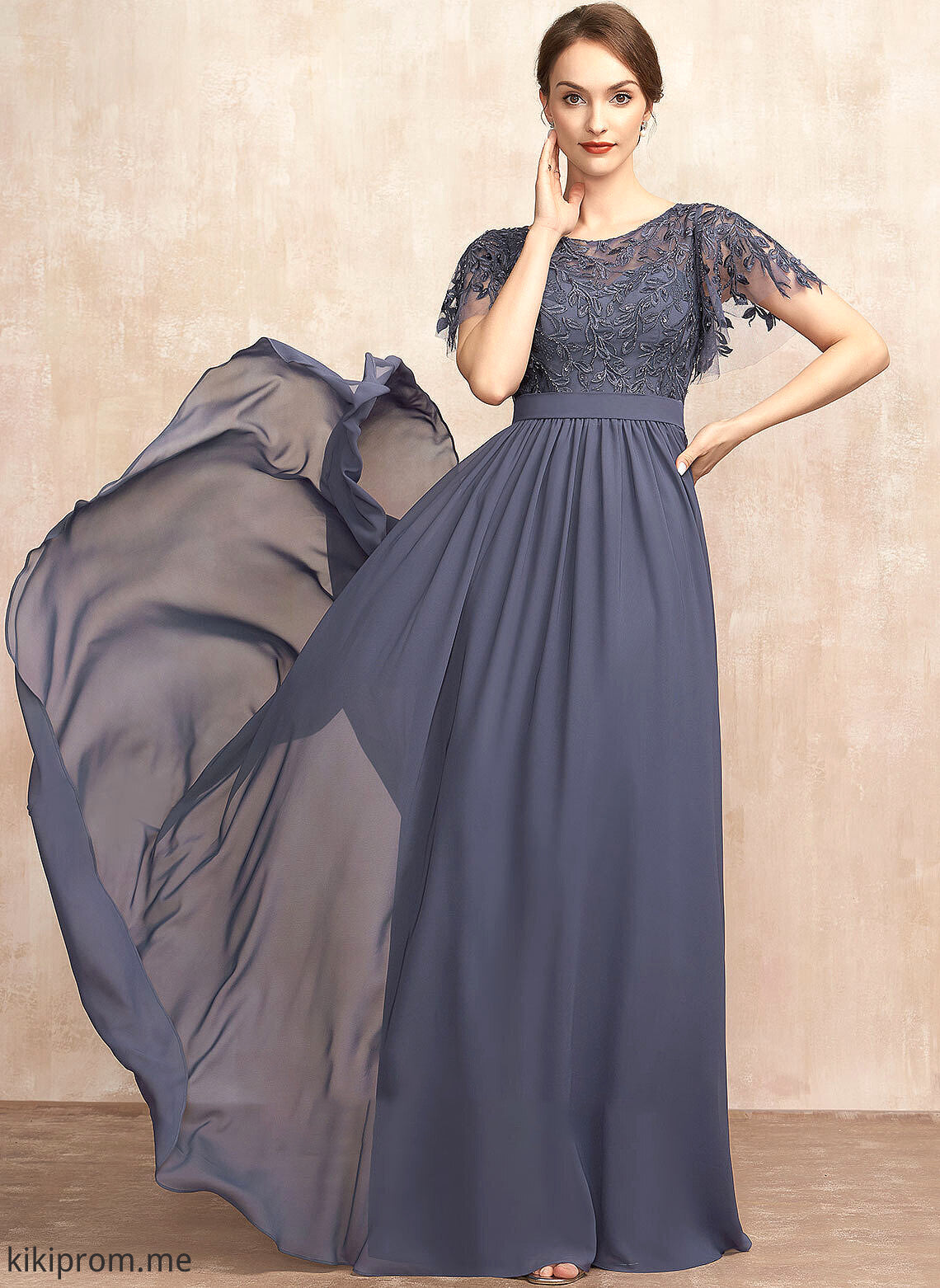 With Lace Mother Dress Chiffon Neck A-Line Mother of the Bride Dresses the Bride Sequins Scoop Lilian Floor-Length of