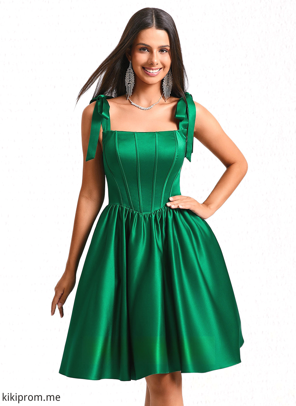 Alanna Ball-Gown/Princess Straight Short Satin Homecoming Dress With Bow HFP0025645