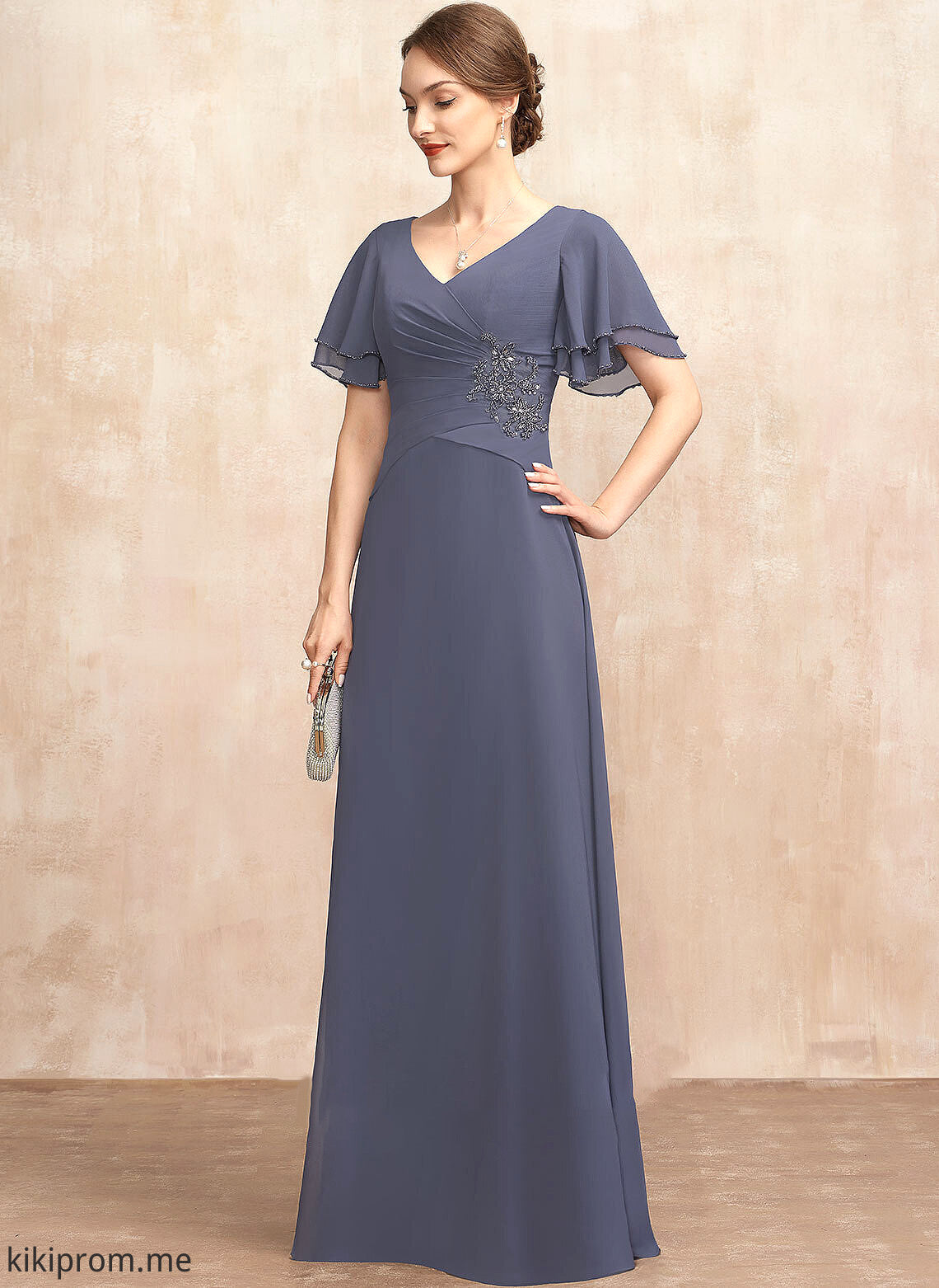 Mother of the Bride Dresses With Bride A-Line Chiffon the Dress Floor-Length Mother V-neck Alejandra of Ruffle Beading