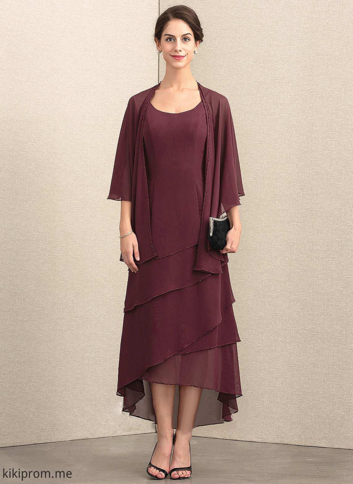 Scoop the Carla Chiffon Mother Neck A-Line Asymmetrical Dress Mother of the Bride Dresses With Bride of Beading