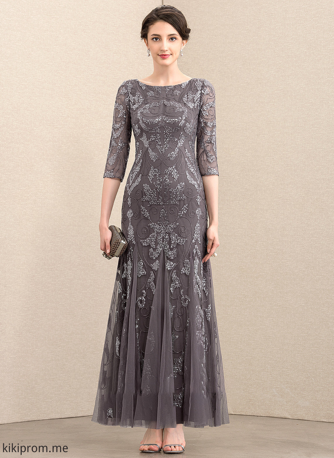 the Sheath/Column Willa of Mother Ankle-Length Scoop Sequined Dress Tulle Neck Mother of the Bride Dresses Bride