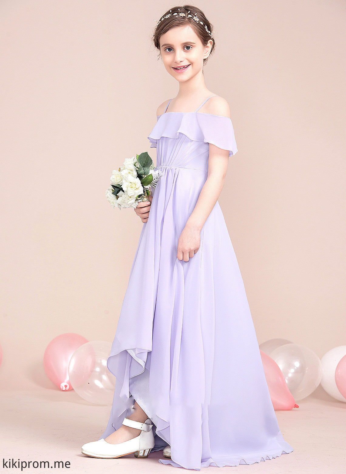 With Junior Bridesmaid Dresses Asymmetrical Catalina Cascading A-Line Ruffles Chiffon Off-the-Shoulder