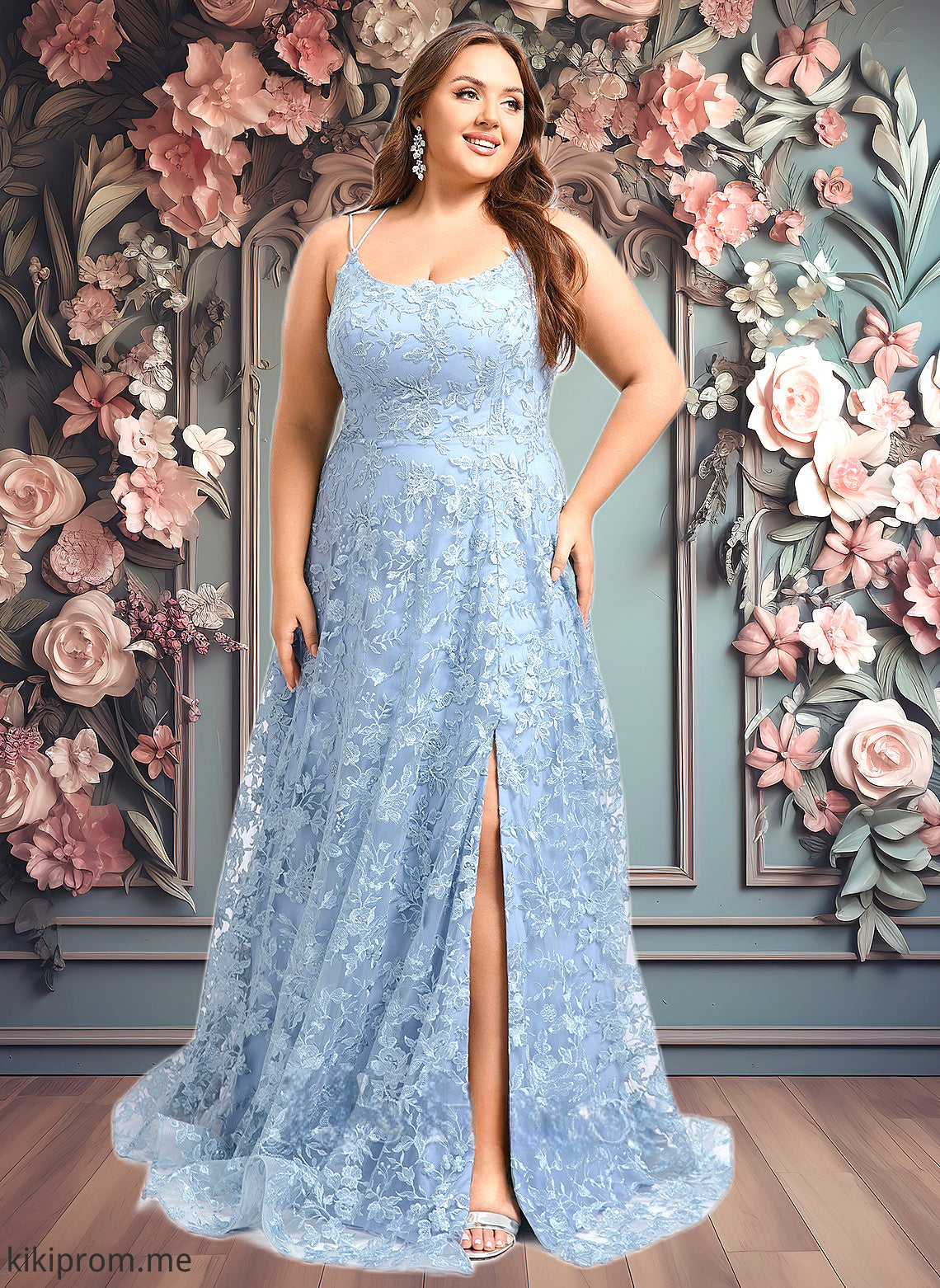 Kaley A-line Scoop Floor-Length Lace Floral Prom Dresses HFP0025847