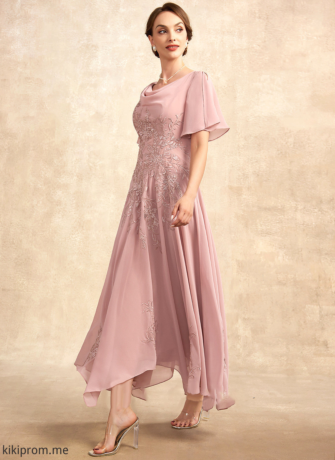 the Bride of Mother Mother of the Bride Dresses Ankle-Length Lace Chiffon A-Line Dress Neck Alexus Cowl