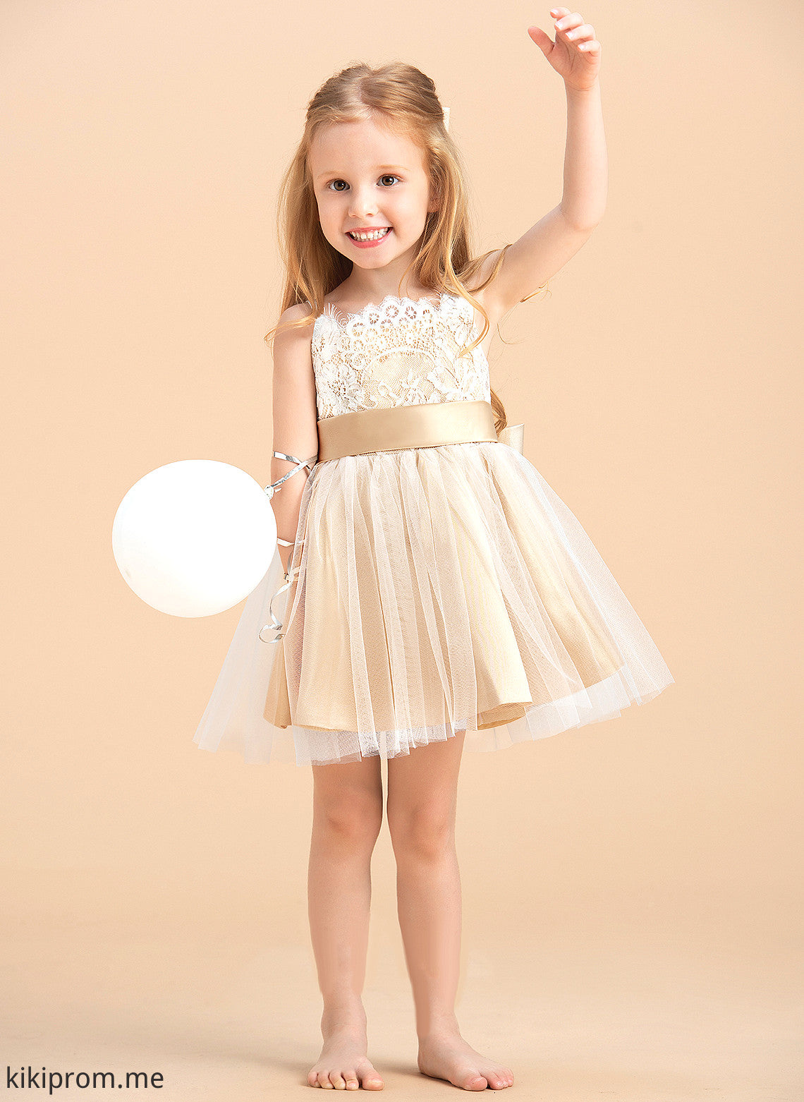 A-Line/Princess Sleeveless Sash/Bow(s) (Undetachable Knee-length sash) Straps Tulle/Lace - Dress Yaretzi Flower Girl Dresses With Flower Girl