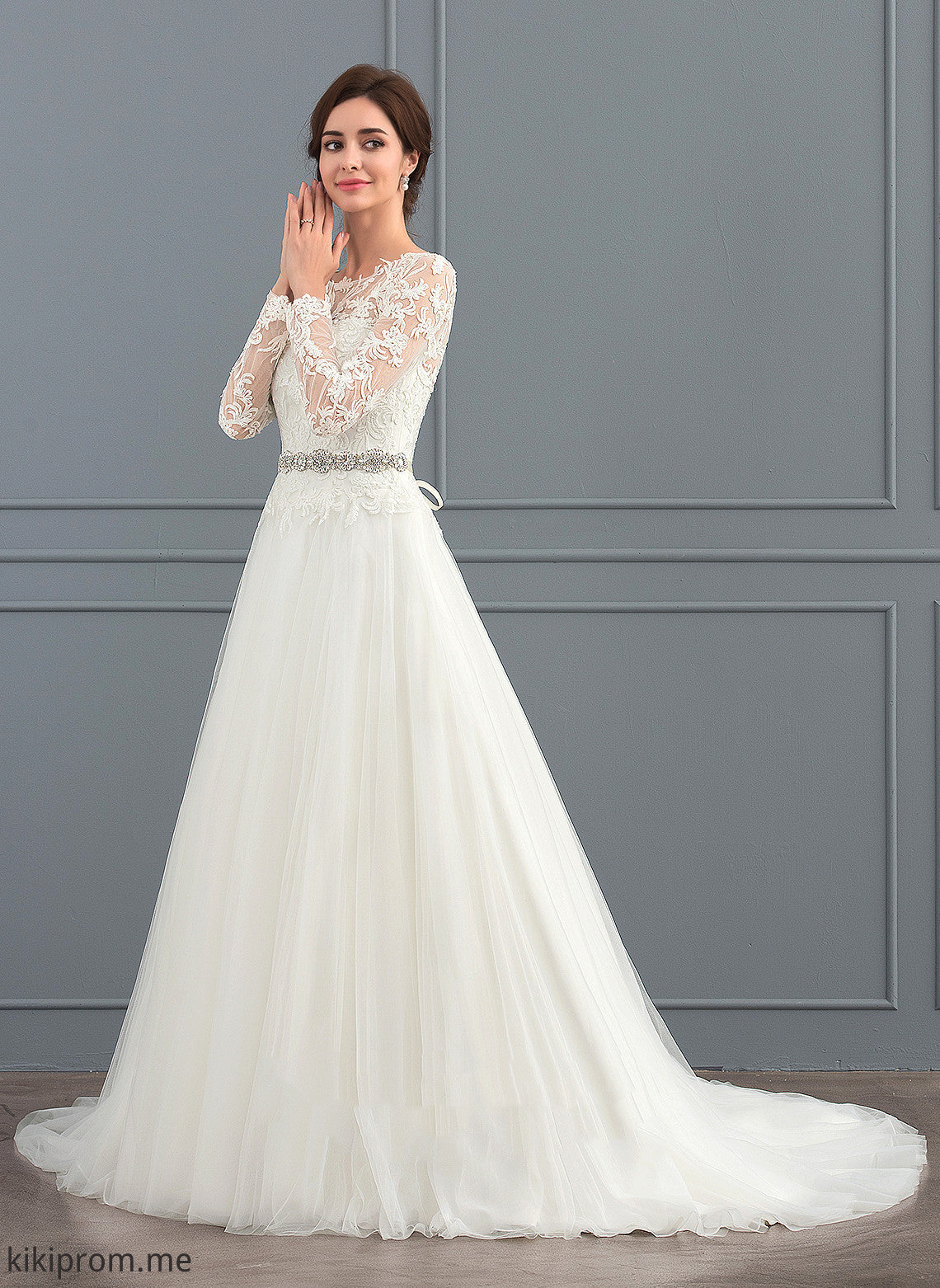 Ball-Gown/Princess Lace Train Sweep Dress Trudie Wedding Wedding Dresses Tulle