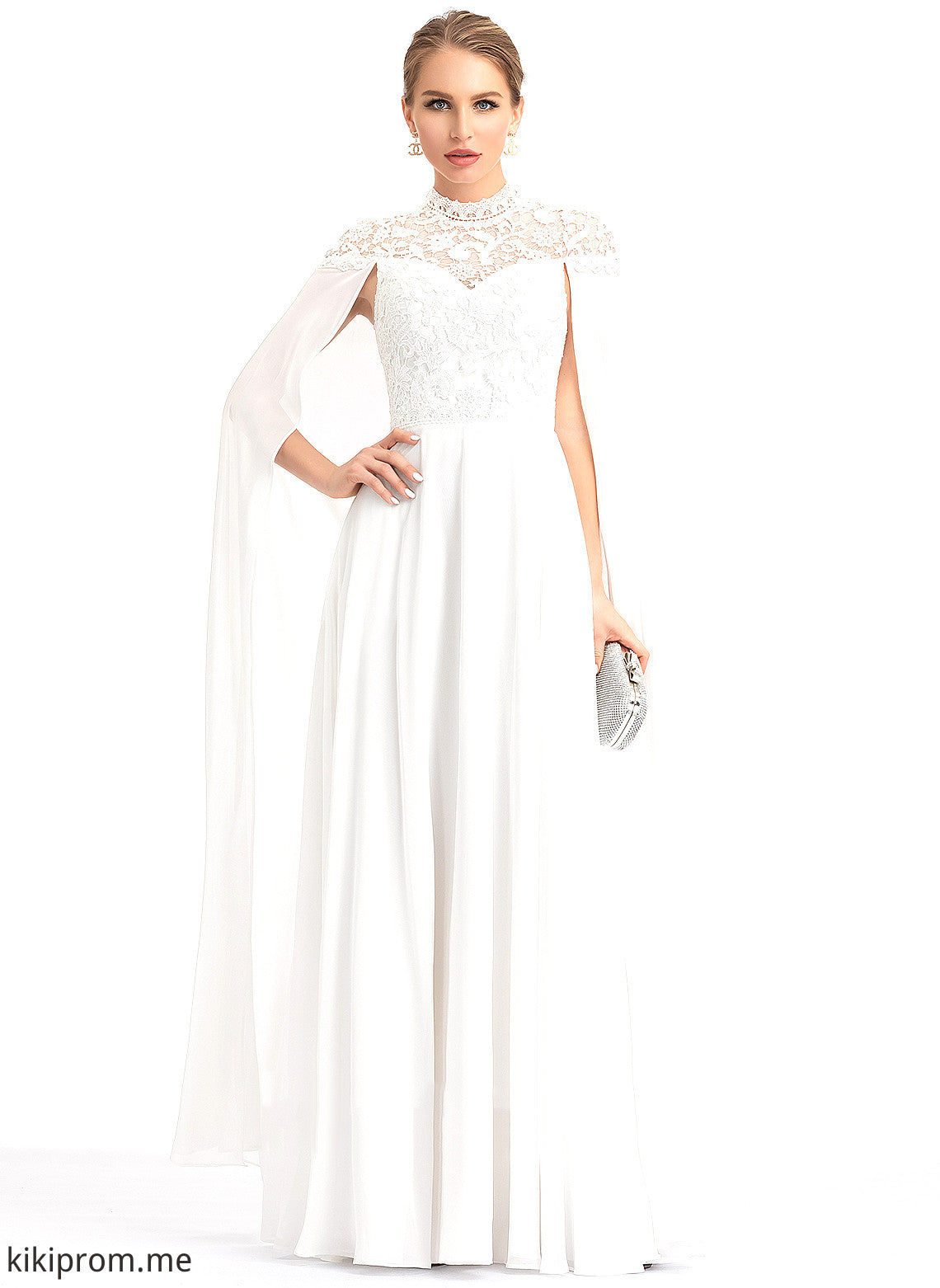 Floor-Length A-Line Lace High Neck Chiffon Dress Christina Wedding Dresses Wedding