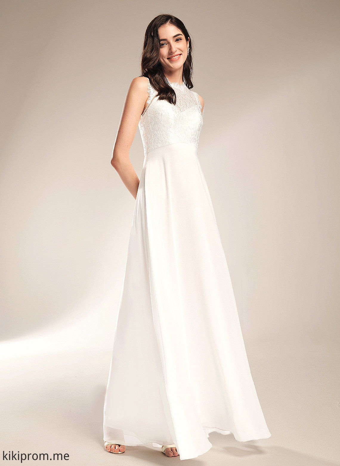 Dress Wedding Lace Chiffon Scoop Floor-Length Alena A-Line Wedding Dresses